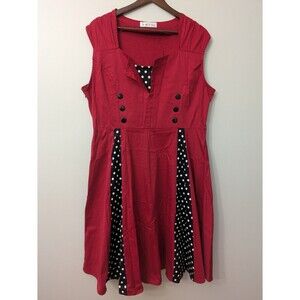 SMYS Retro Pinup Dress Red Swing Polka Dot Pleated Skirt Sleeveless 3XL
